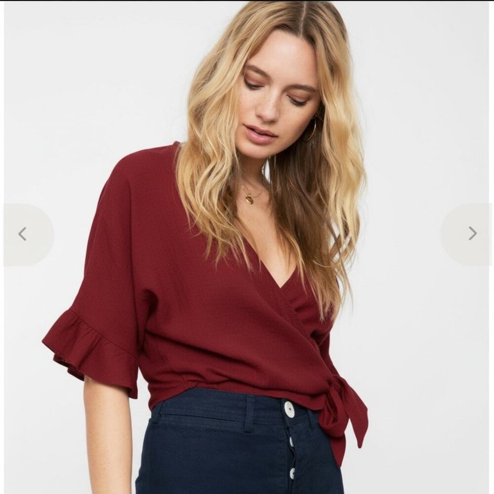 Rails Red Linen Athena Wrap Top Slouchy XS Casual Blouse Oversized‎ Boho